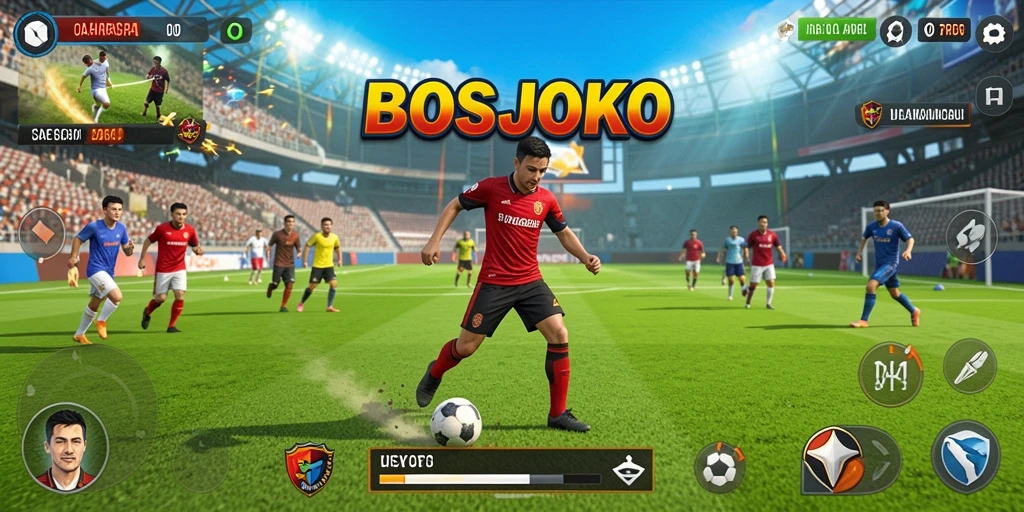 Tangkapan layar gameplay <strong>BOSJOKO</strong> yang menunjukkan aksi olahraga mendebarkan.