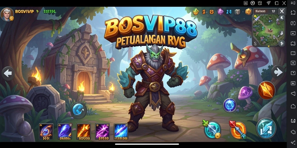 Tangkapan layar gameplay BOSVIP88 menampilkan pertempuran seru dalam dunia RPG.