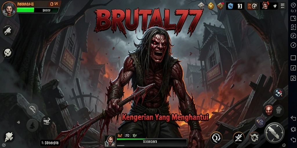 Screenshot gameplay BRUTAL77 menunjukkan momen kengerian yang intens.