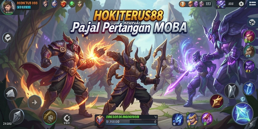 Screenshot utama HOKITERUS88 yang menampilkan aksi seru di arena MOBA.
