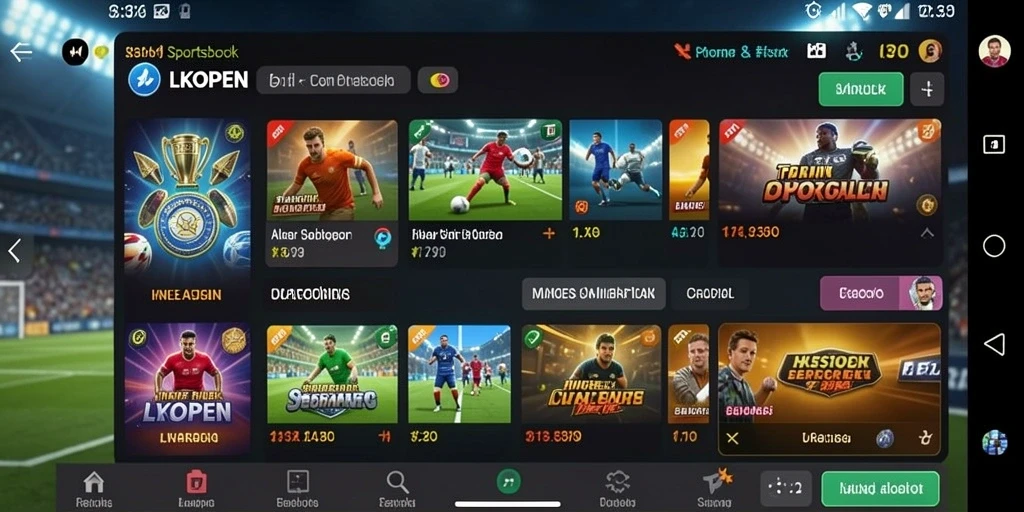 Tangkapan layar menunjukkan pengalaman bermain di aplikasi Sportsbook LKOPEN.