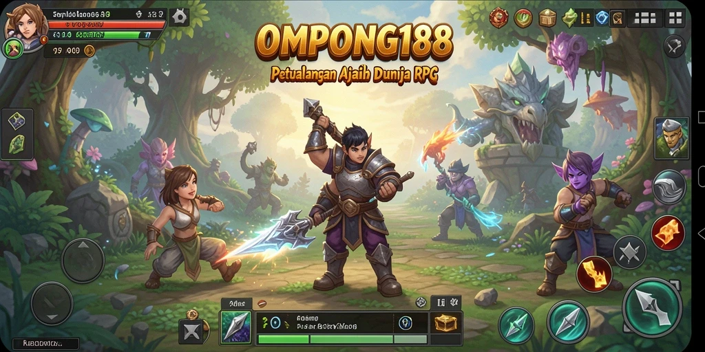 Screenshot gameplay menunjukkan karakter dalam pertempuran epik.
