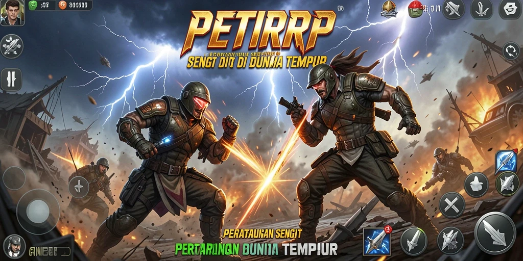 Tangkapan layar PETIRRP menampilkan pertarungan mendebarkan antara dua karakter handal.