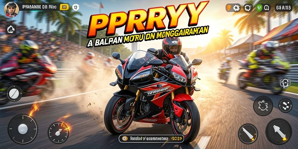 Screenshot gameplay PPRRYY menunjukkan aksi balapan motor yang mendebarkan.