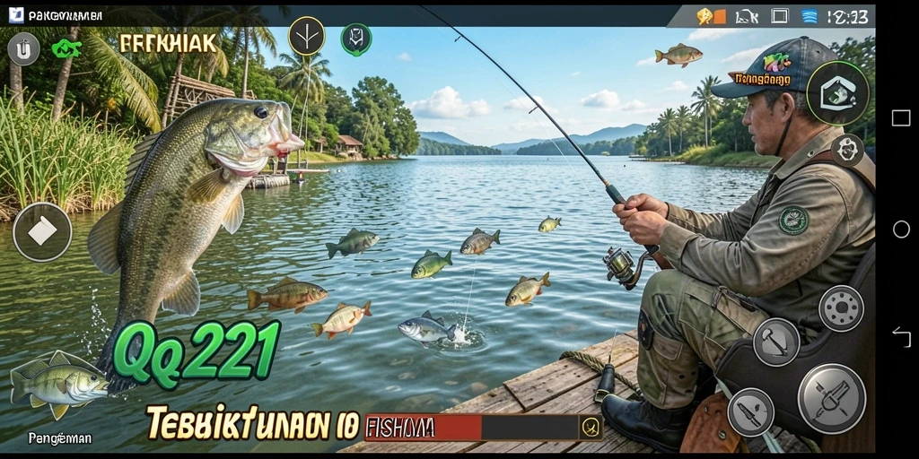 Screenshot utama QQ1221 menampilkan gameplay memancing yang seru.